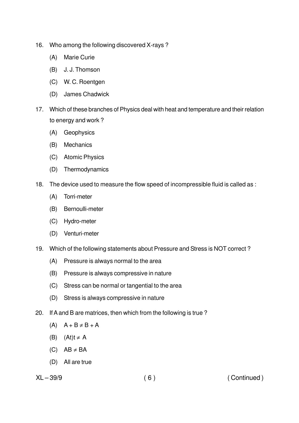 Odisha CPET MARINE SCIENCE (OCEANOGRAPHY) 2020 Question Paper - Page 6