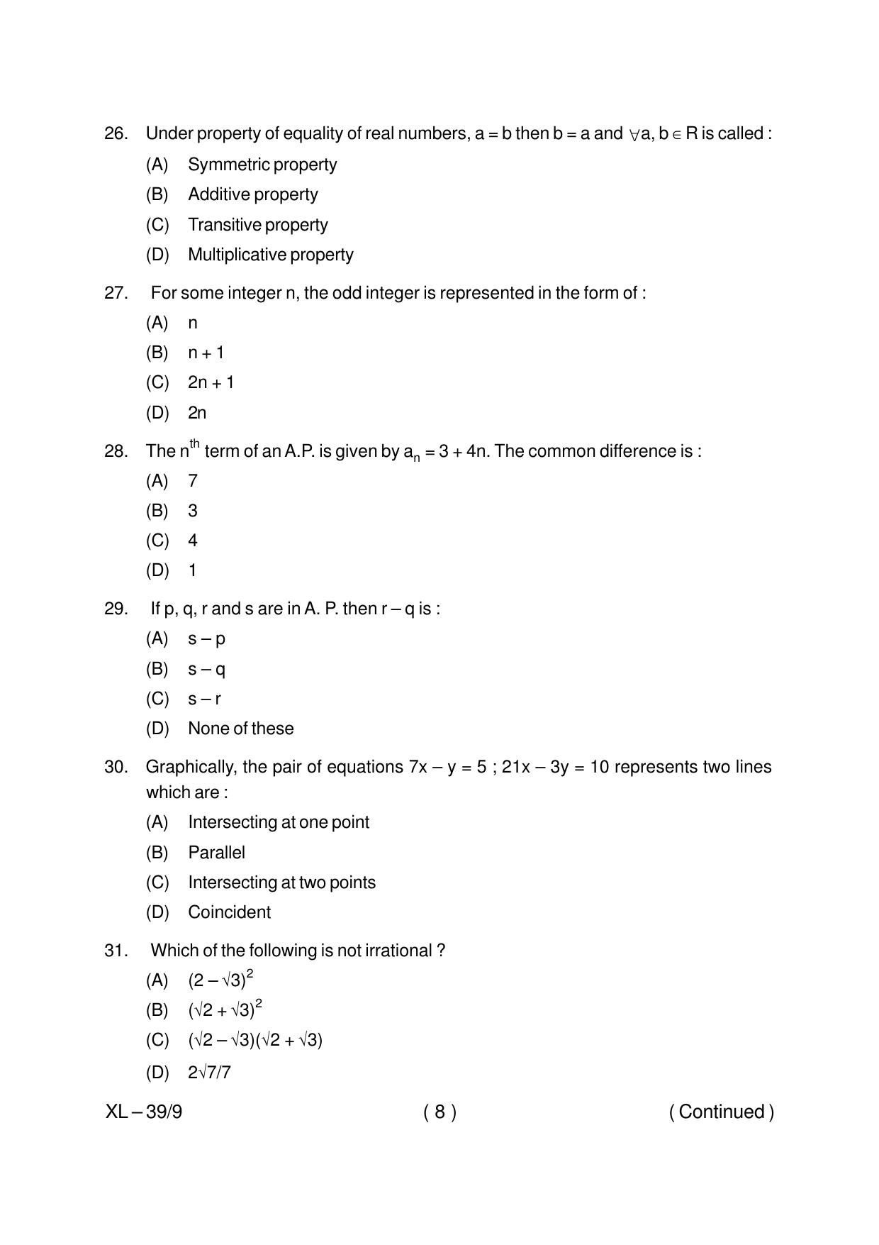 Odisha CPET MARINE SCIENCE (OCEANOGRAPHY) 2020 Question Paper - Page 8