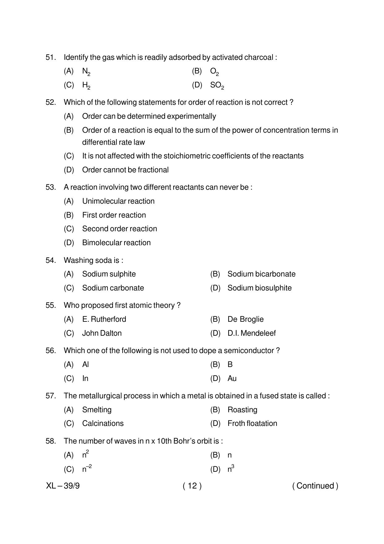 Odisha CPET MARINE SCIENCE (OCEANOGRAPHY) 2020 Question Paper - Page 12