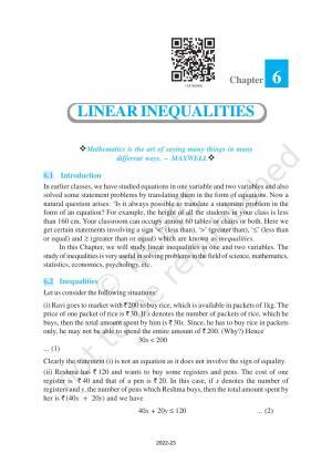 NCERT Book for Class 11 Maths Chapter 6 Linear Inequalities