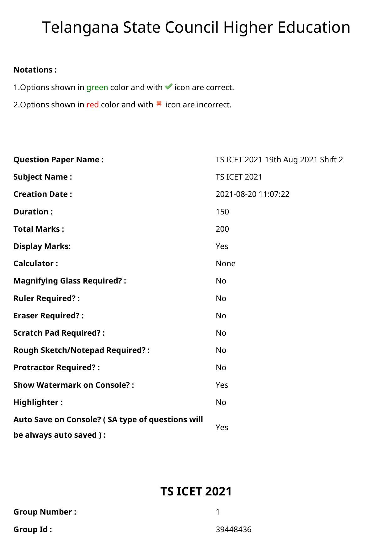 TS ICET 2021 Question Paper 2 - Aug 19, 2021	 - Page 1
