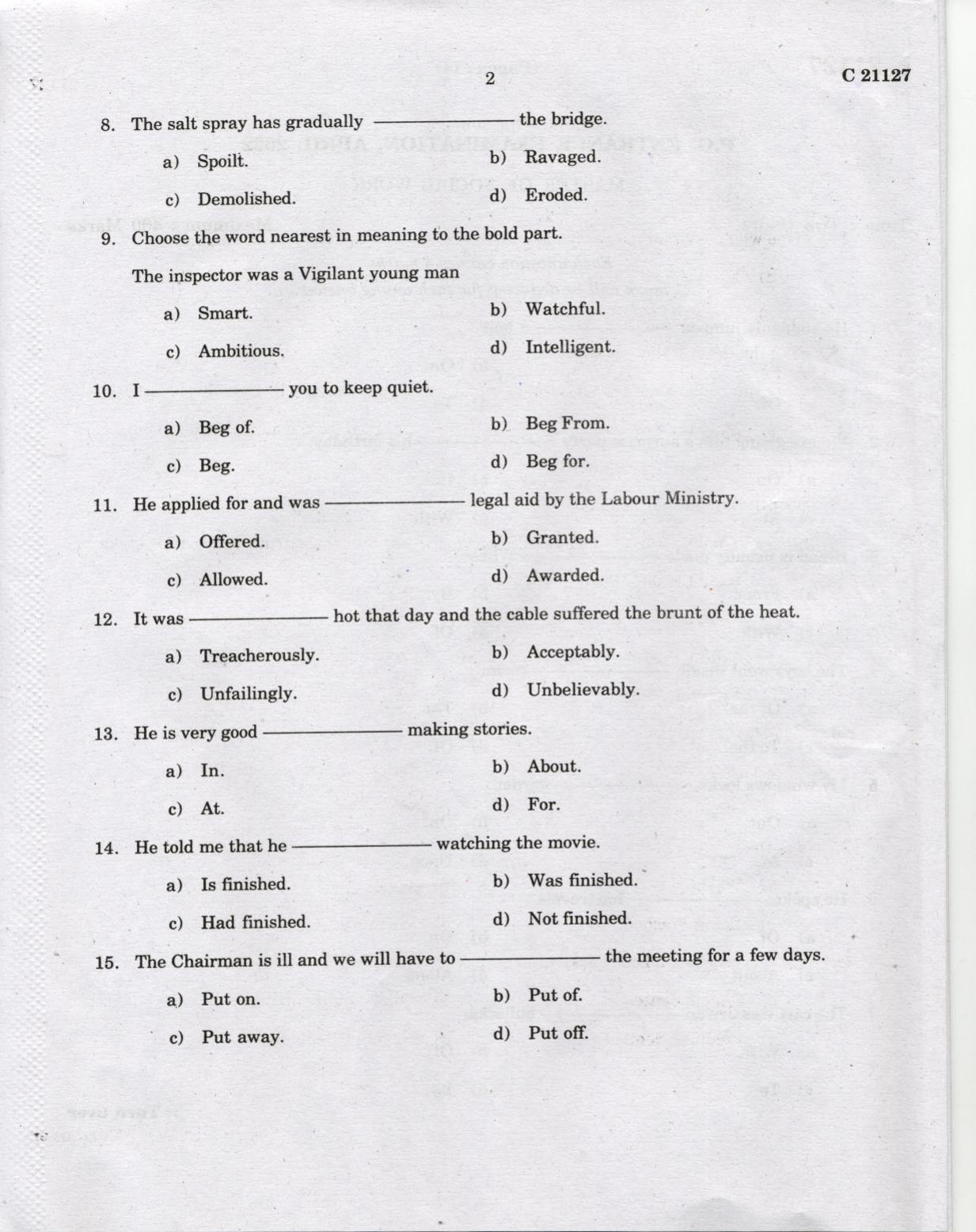 CUCAT 2022 Master of Social Works (MSW) Question Paper - Page 2