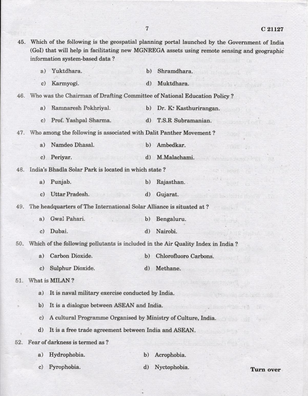 CUCAT 2022 Master of Social Works (MSW) Question Paper - Page 7