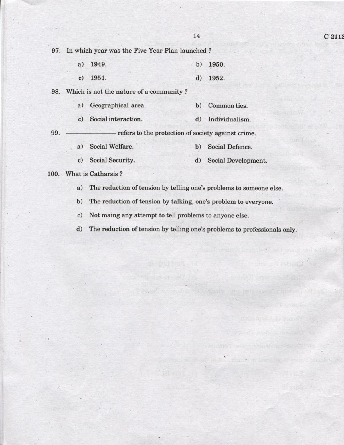 CUCAT 2022 Master of Social Works (MSW) Question Paper - Page 14
