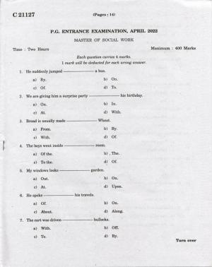 CUCAT 2022 Master of Social Works (MSW) Question Paper