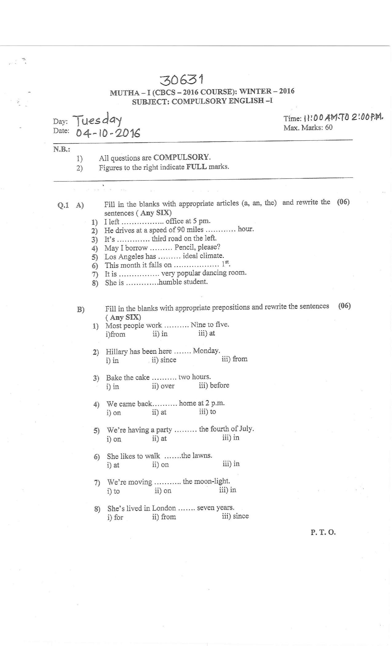 Bharati Vidyapeeth B.COM 2016 COURSE (SEM – I) File Question Paper - Page 17