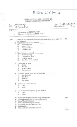 Bharati Vidyapeeth B.COM 2016 COURSE (SEM – I) File Question Paper