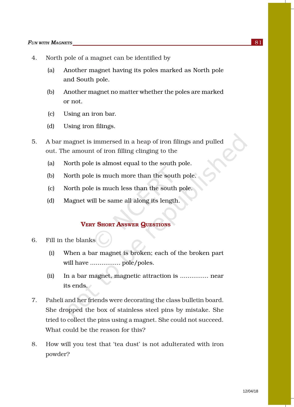 NCERT Exemplar Book for Class 6 Science: Chapter 13-Fun with Magnets - Page 3