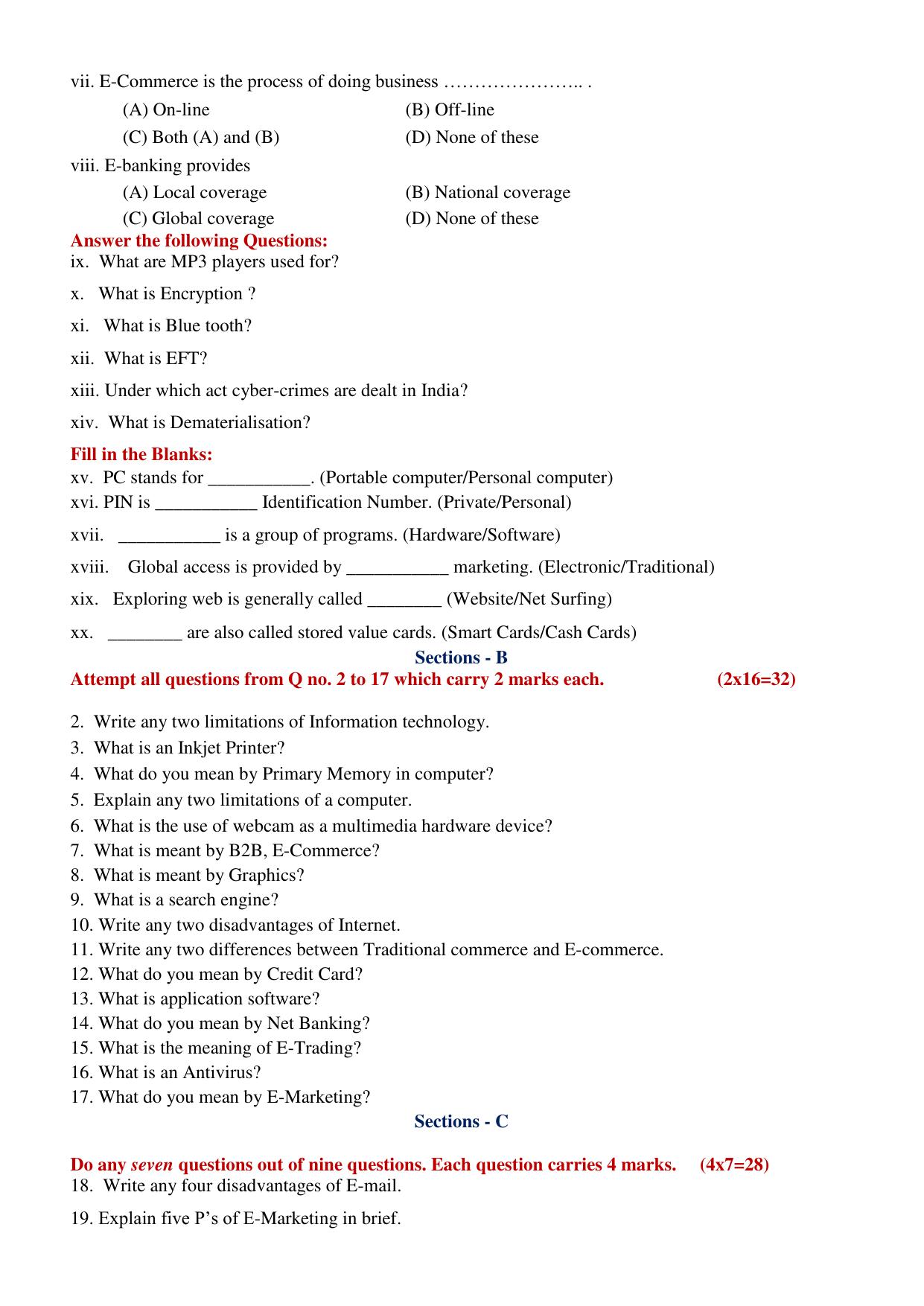 PSEB 12th Fundamentals of E-Business Model Paper 2025 - Page 2