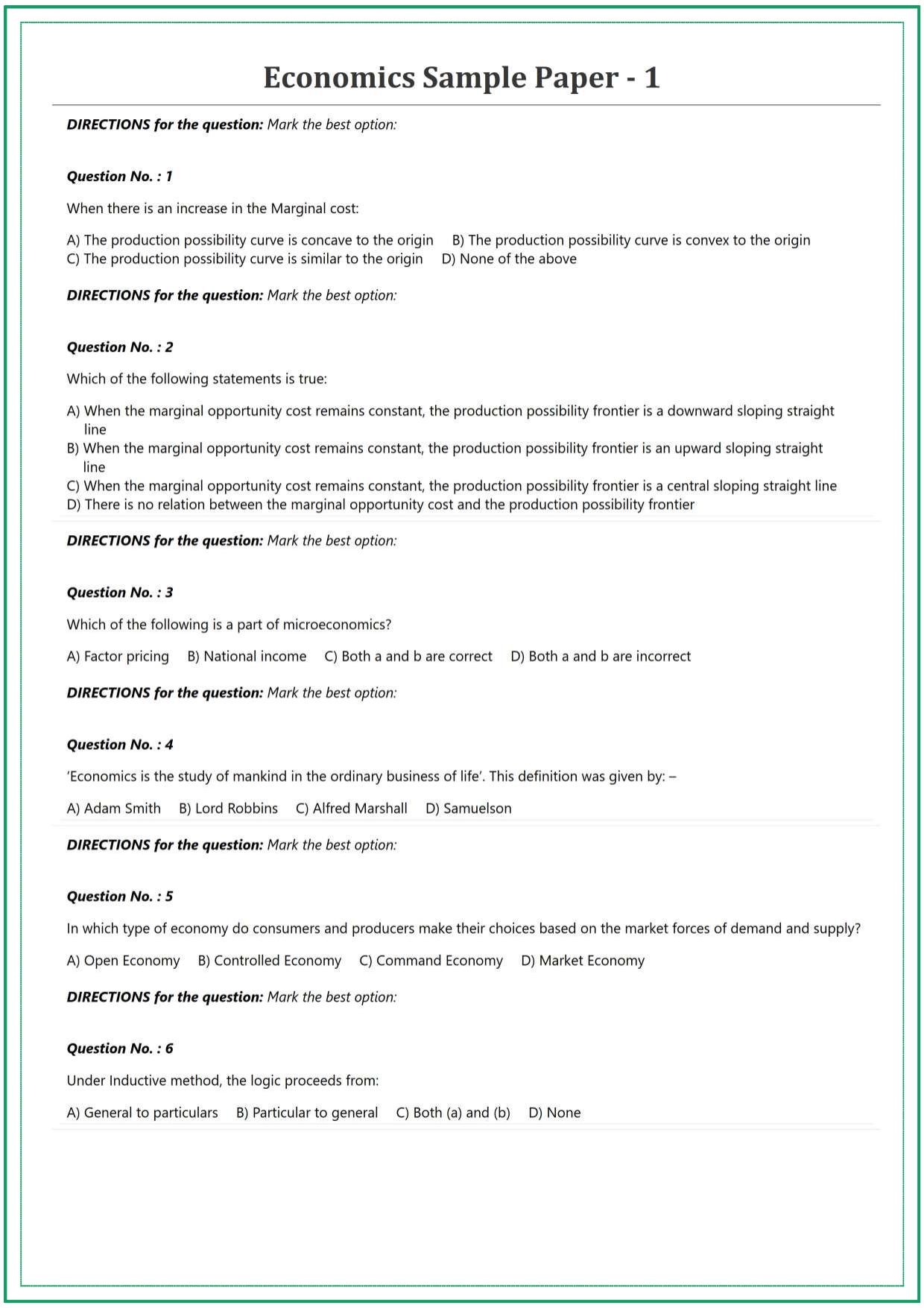 CUET UG Economics Sample Paper 1 - Page 1