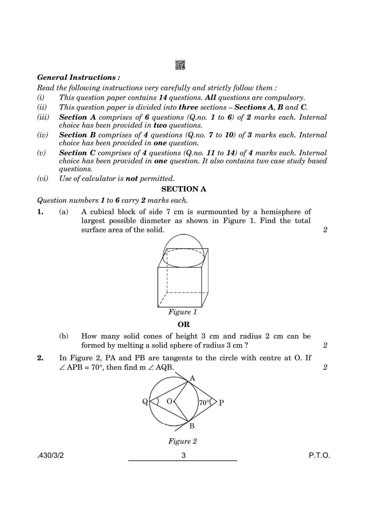 CBSE Class 10 Maths Basic (430/3/2 - SET 2) 2022 Question Paper - Page 3