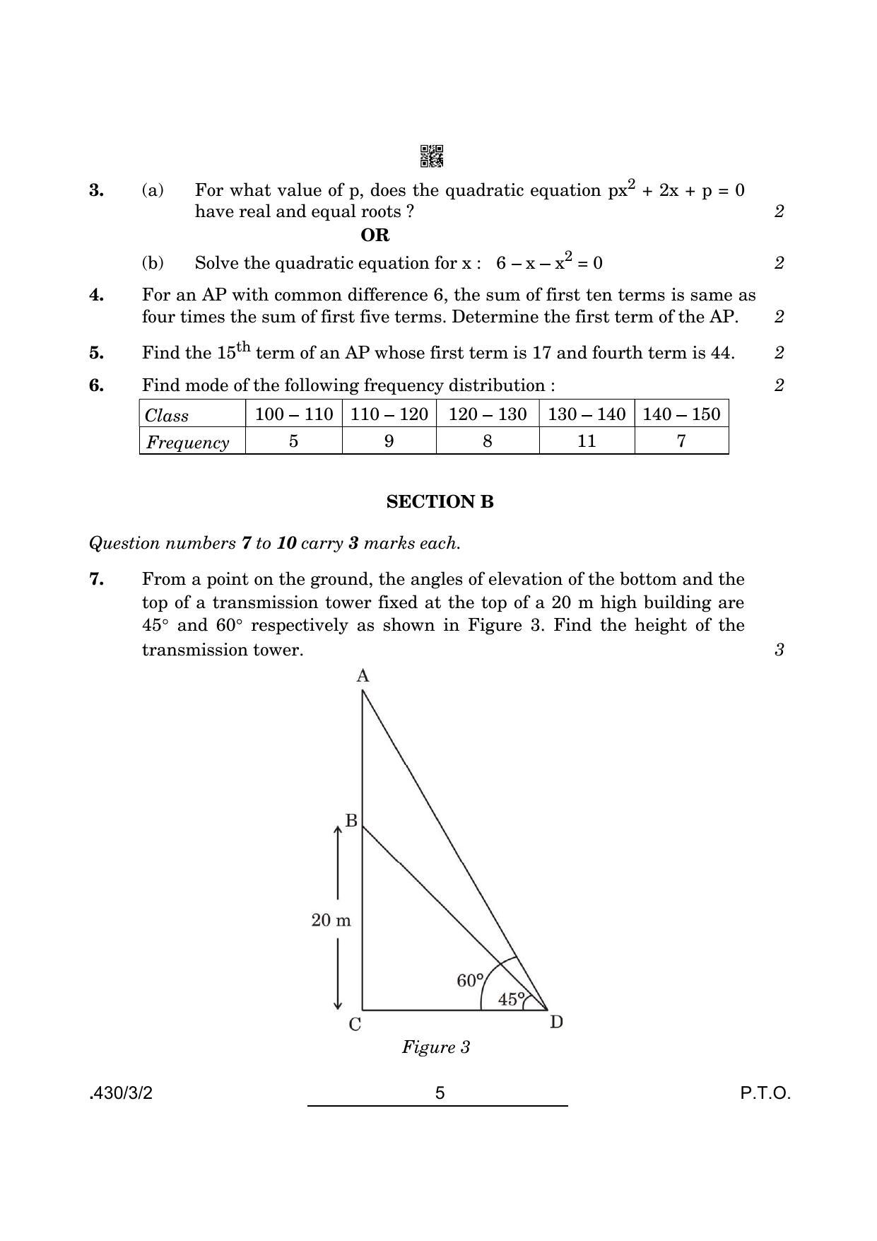 CBSE Class 10 Maths Basic (430/3/2 - SET 2) 2022 Question Paper - Page 5
