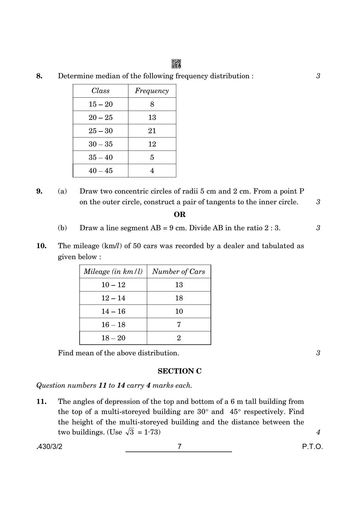 CBSE Class 10 Maths Basic (430/3/2 - SET 2) 2022 Question Paper - Page 7