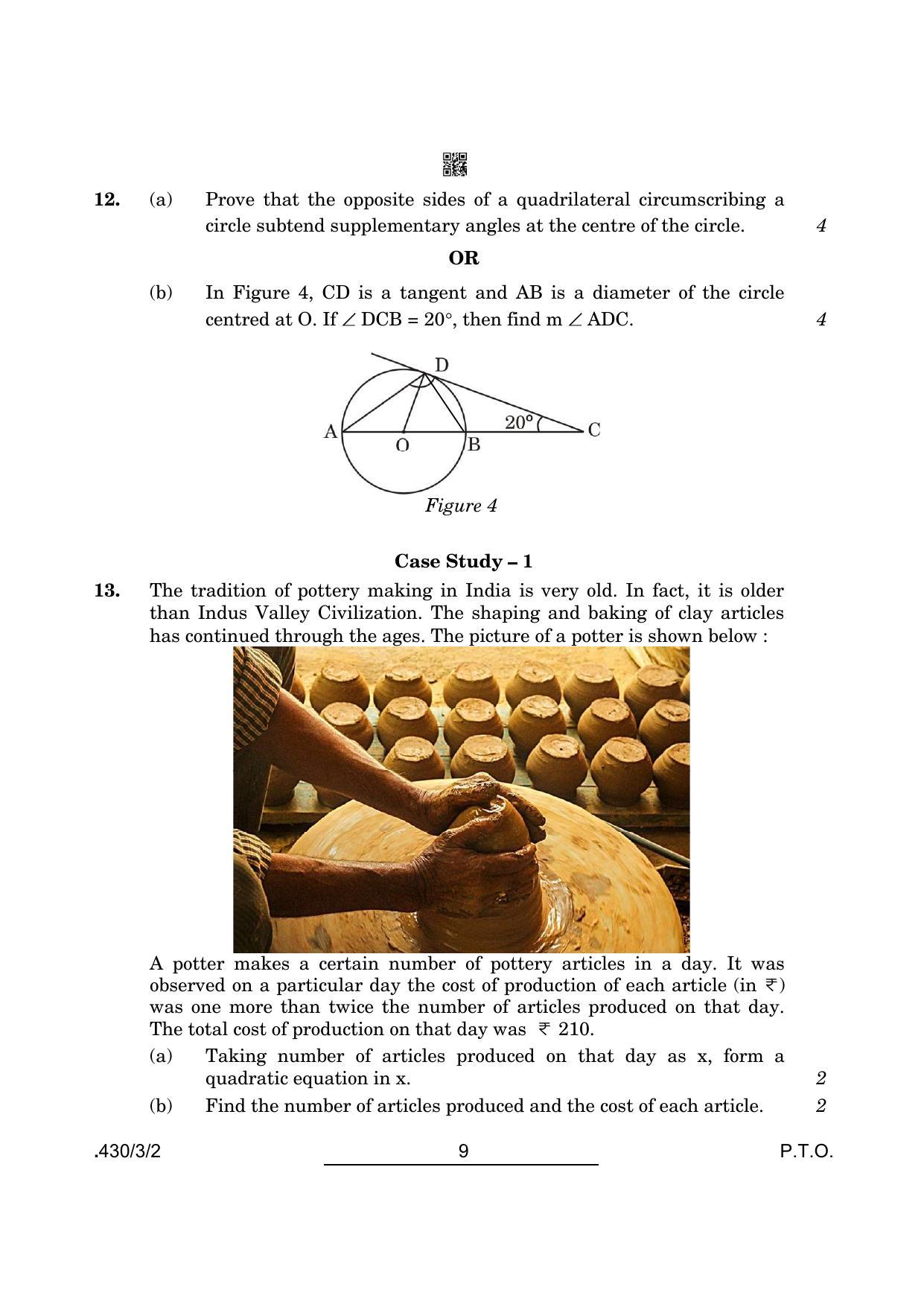 CBSE Class 10 Maths Basic (430/3/2 - SET 2) 2022 Question Paper - Page 9