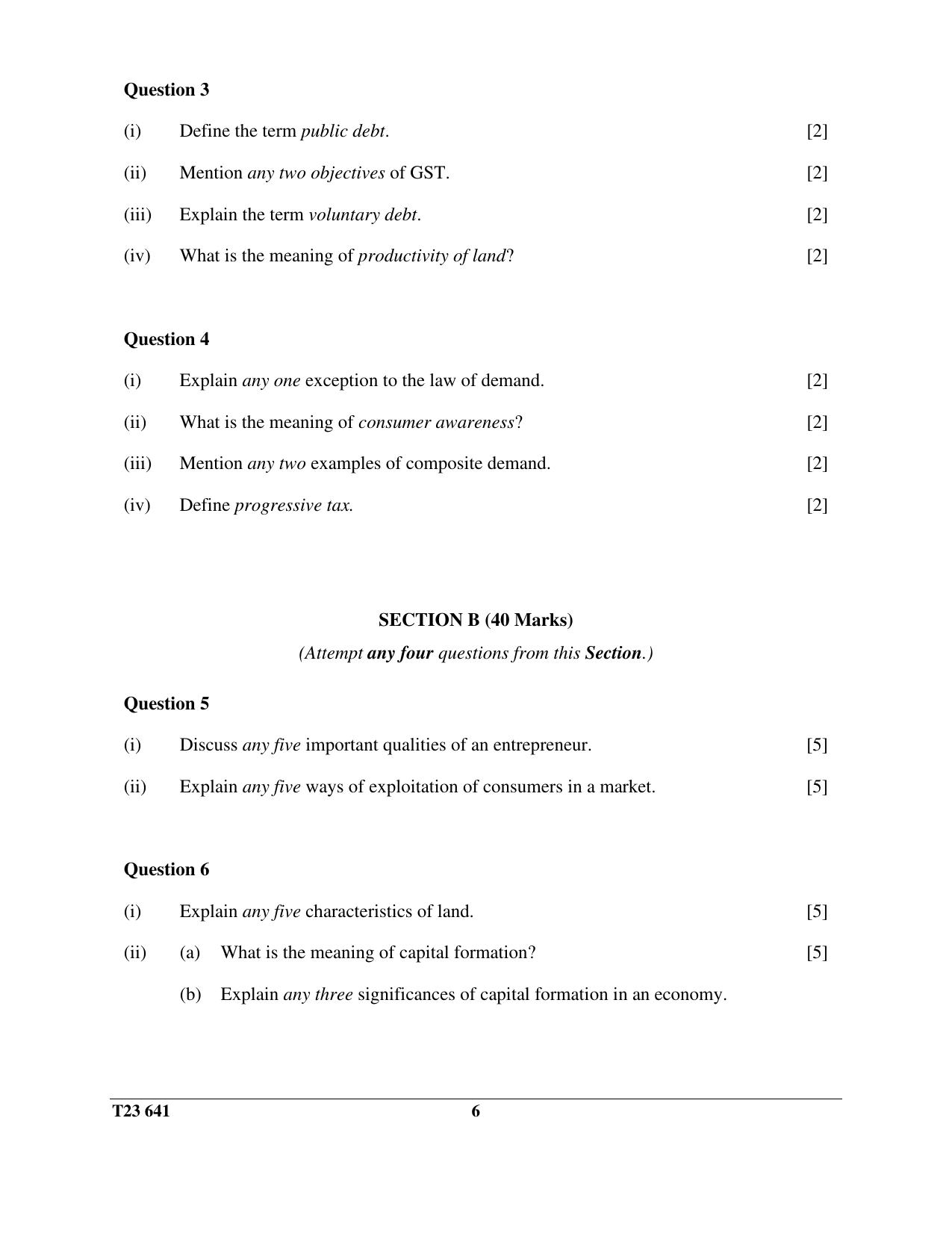 ICSE Class 10 ECONOMICS 2023 Question Paper - Page 6