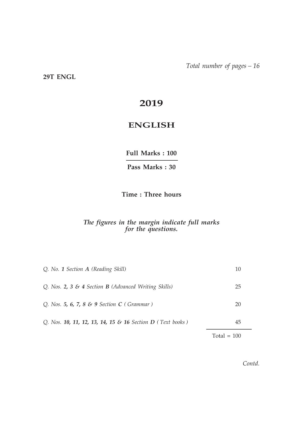Assam HS 2nd Year English 2019 Question Paper - Page 1