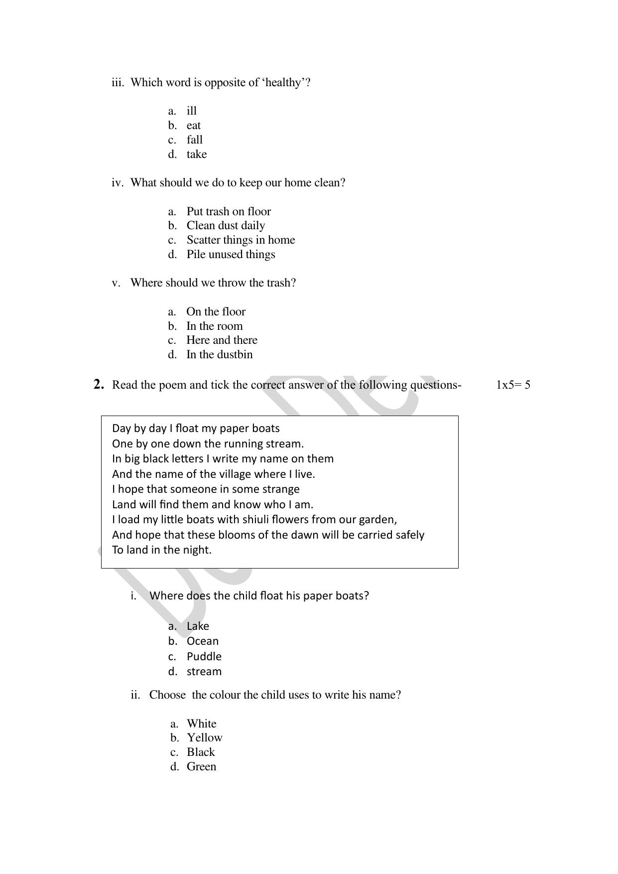 Edudel Class 5 English (2023-24) Practice Paper 1 - Page 2
