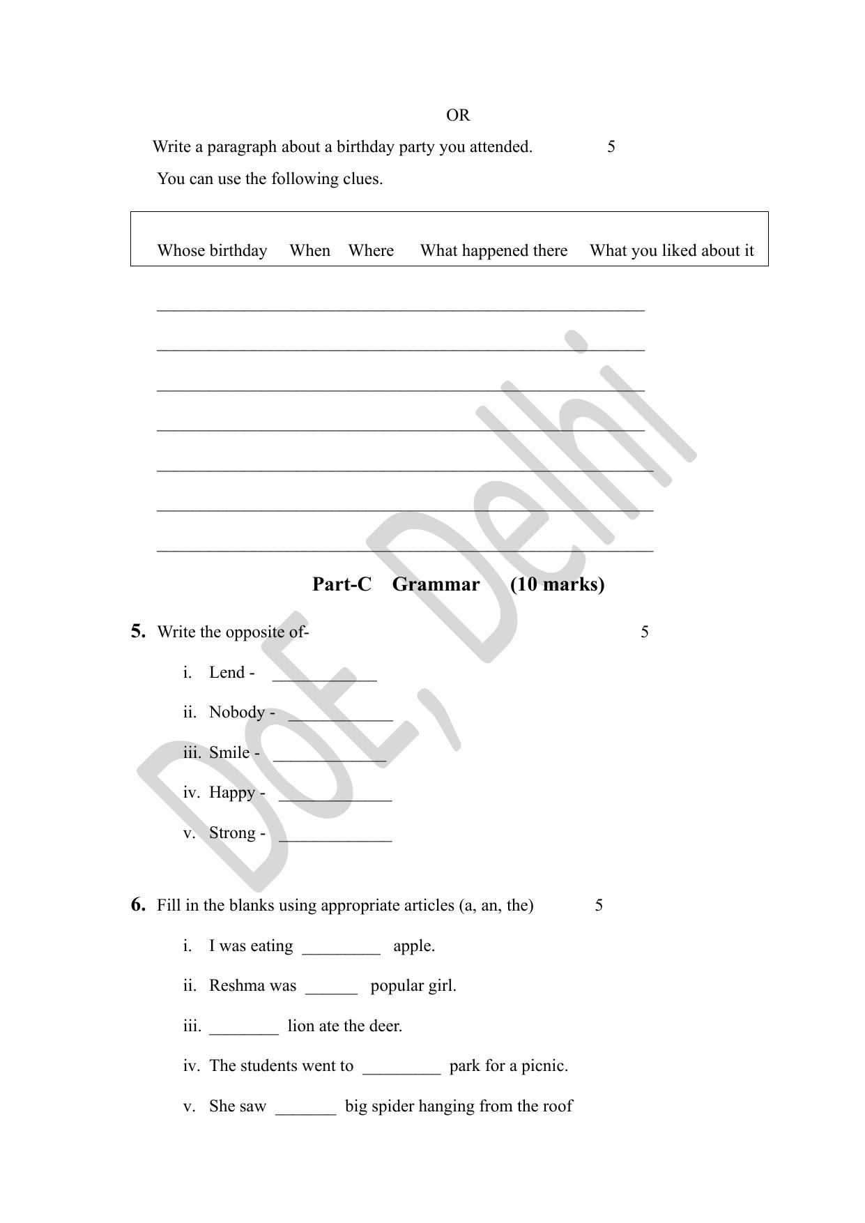 Edudel Class 5 English (2023-24) Practice Paper 1 - Page 5
