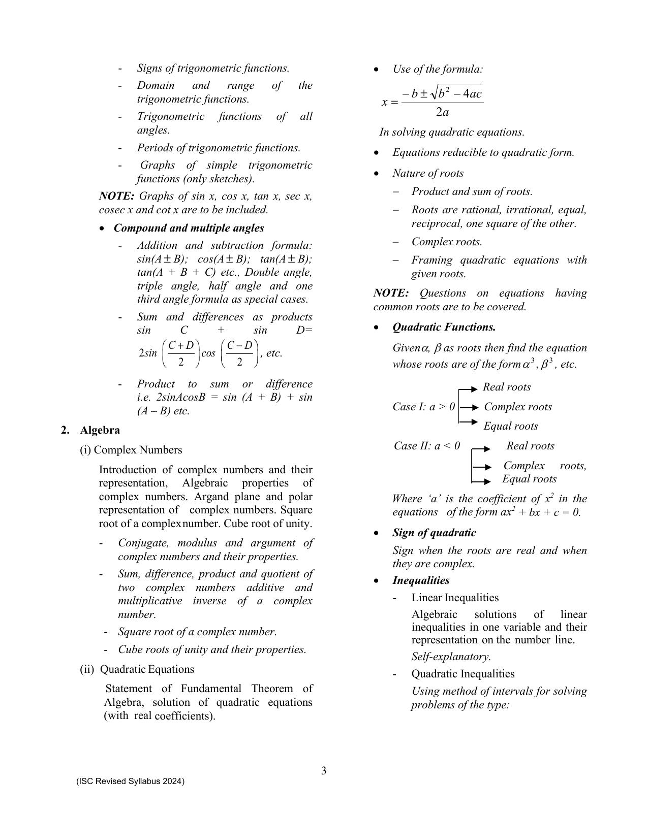 ISC Class XI Mathematics 2025 Syllabus - Page 3