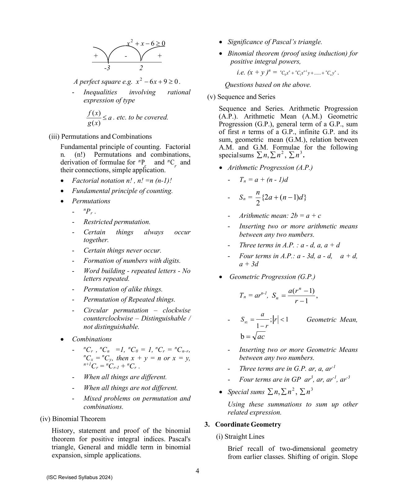 ISC Class XI Mathematics 2025 Syllabus - Page 4