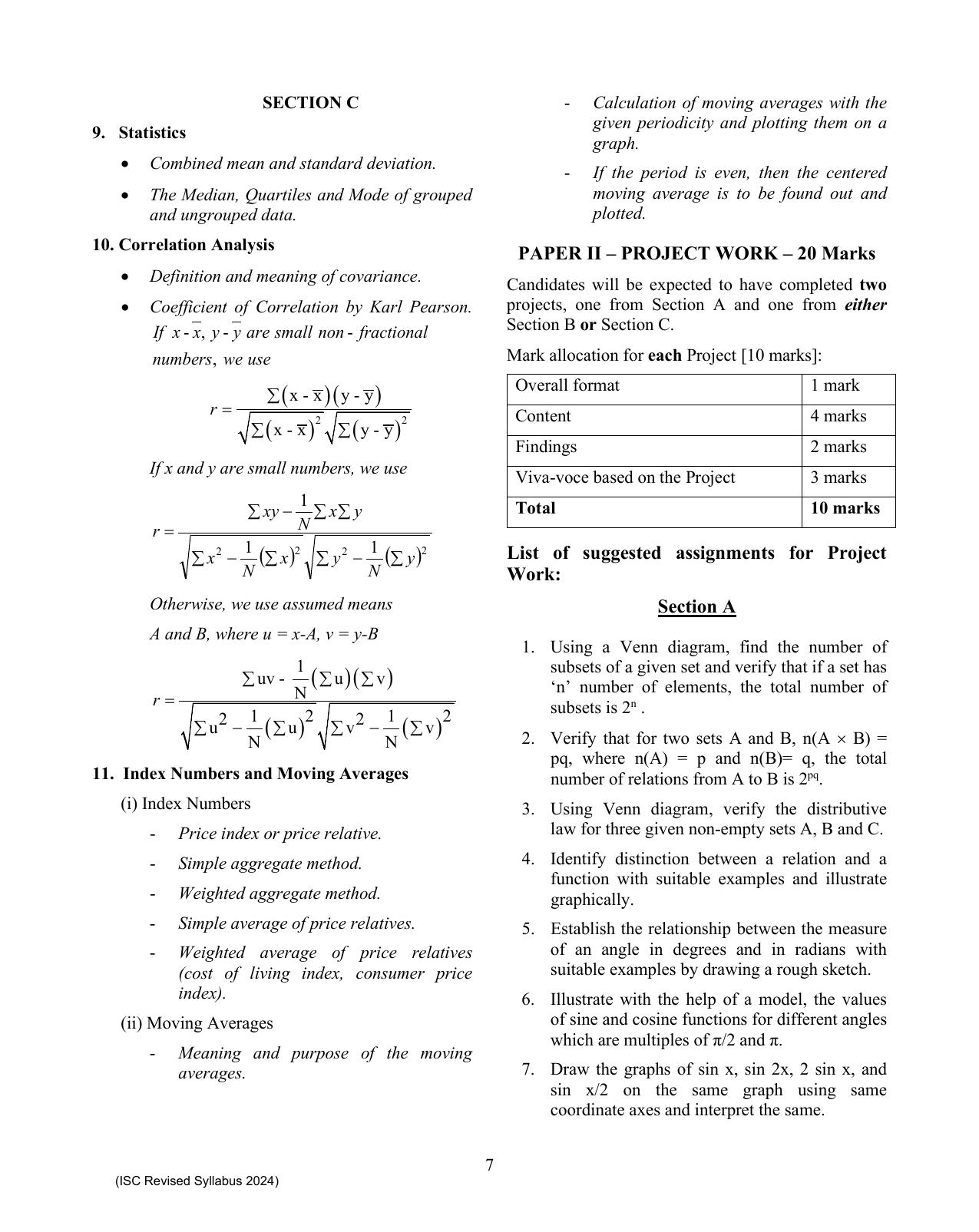ISC Class XI Mathematics 2025 Syllabus - Page 7