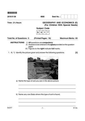 Goa Board Class 10 Geography & Economics (E)  017 E Cwsn (April 2018) Question Paper