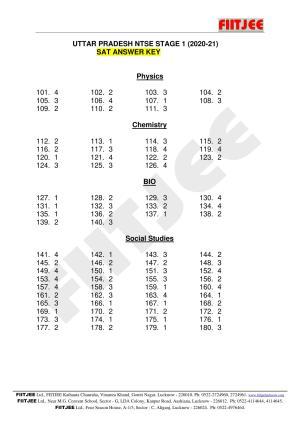 Uttar Pradesh NTSE 2021 SAT Answer Key