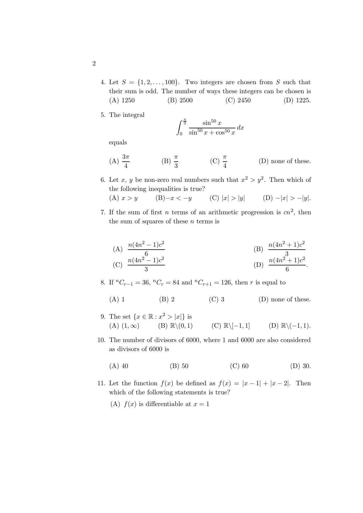 ISI Admission Test PG Diploma in Statistical Methods and Analytics DST 2016 Sample Paper - Page 2