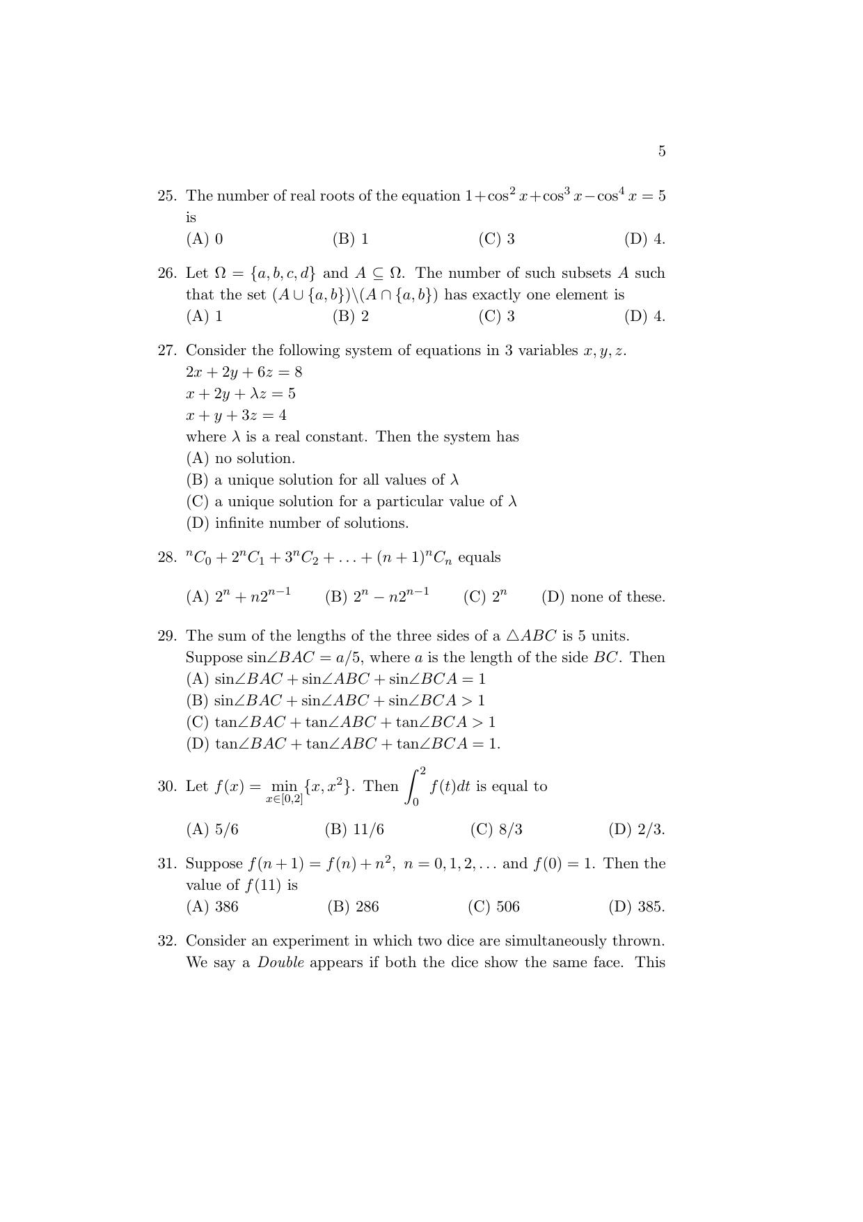 ISI Admission Test PG Diploma in Statistical Methods and Analytics DST 2016 Sample Paper - Page 5