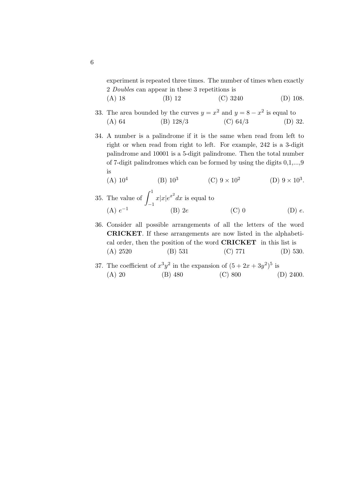 ISI Admission Test PG Diploma in Statistical Methods and Analytics DST 2016 Sample Paper - Page 6