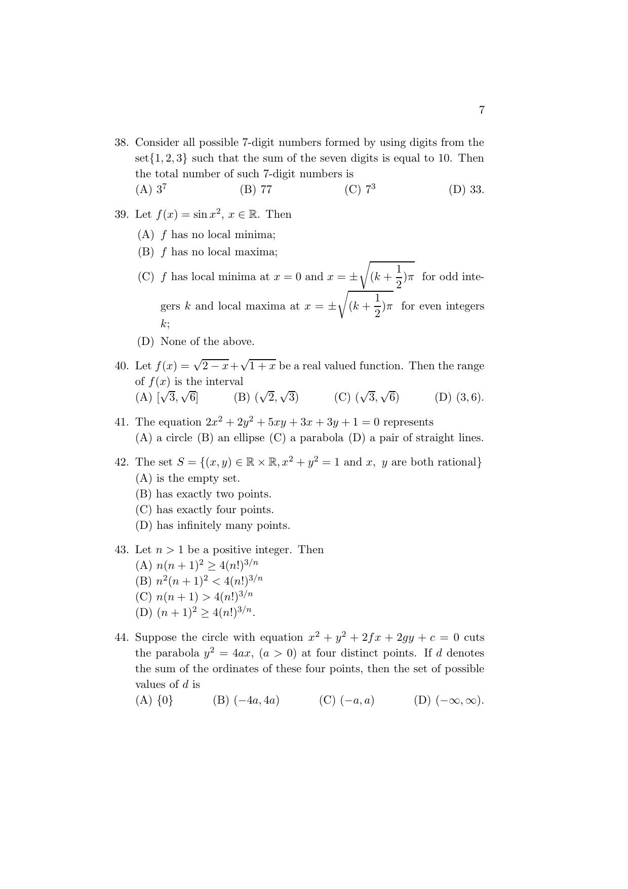 ISI Admission Test PG Diploma in Statistical Methods and Analytics DST 2016 Sample Paper - Page 7