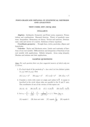 ISI Admission Test PG Diploma in Statistical Methods and Analytics DST 2016 Sample Paper