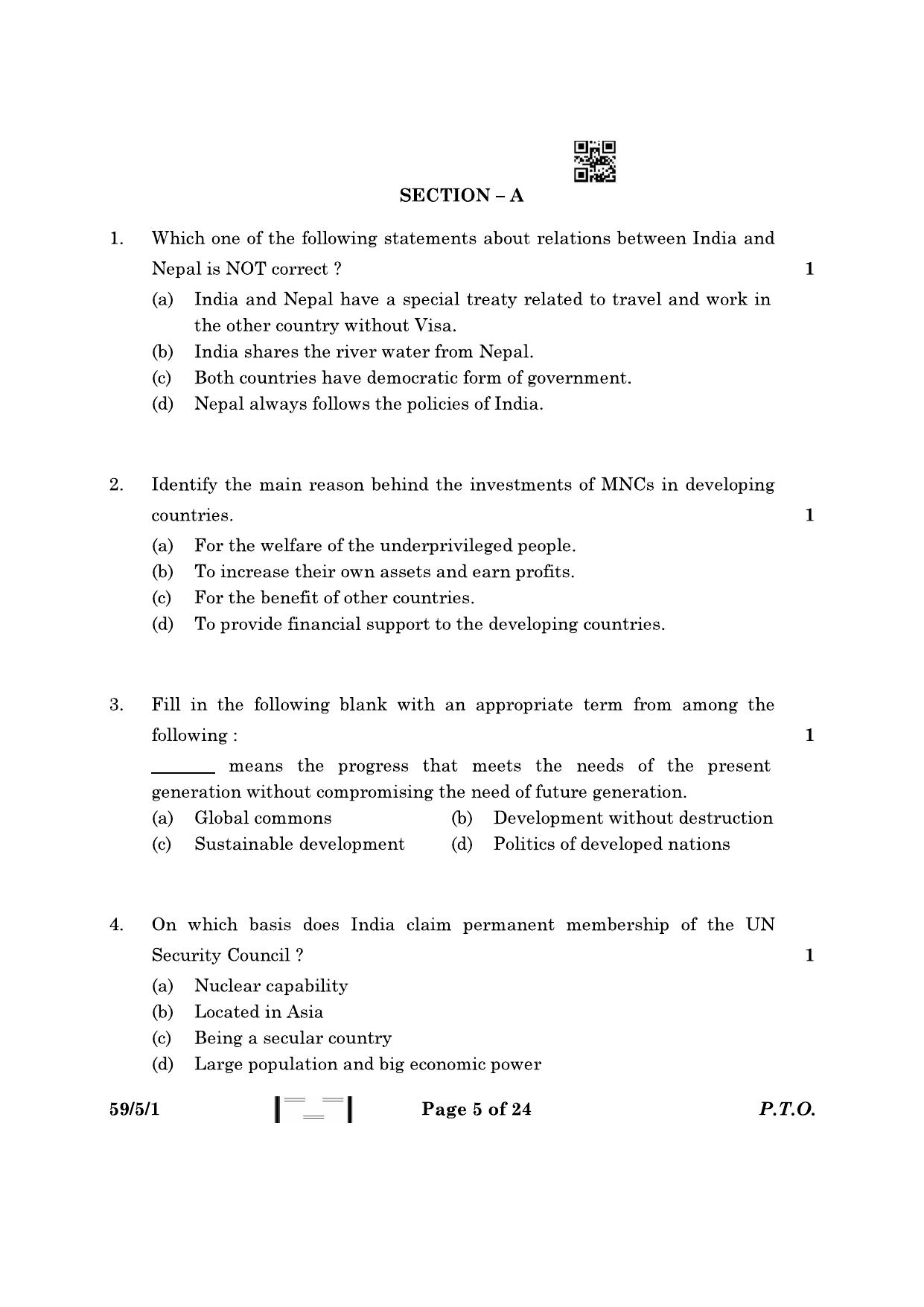 CBSE Class 12 59-5-1 Political Science 2023 Question Paper - Page 5