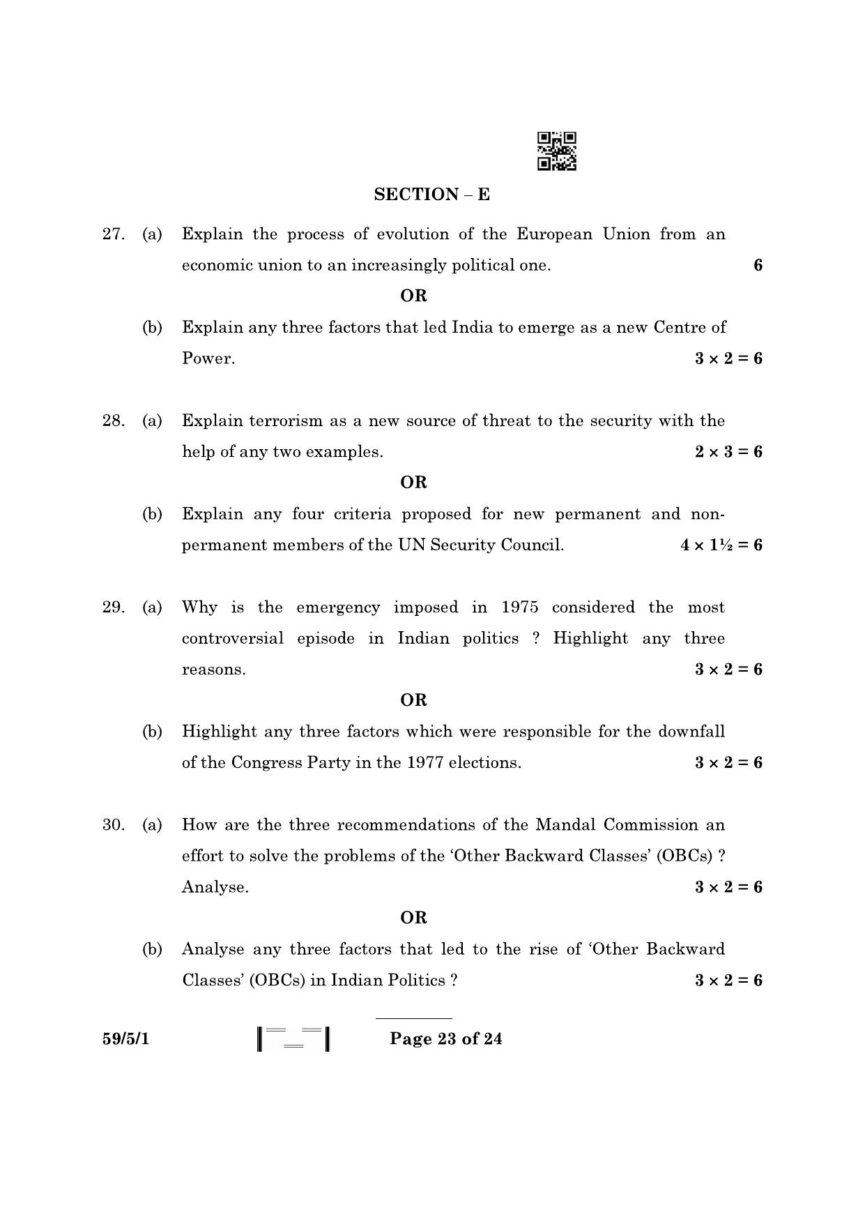 CBSE Class 12 59-5-1 Political Science 2023 Question Paper - Page 23