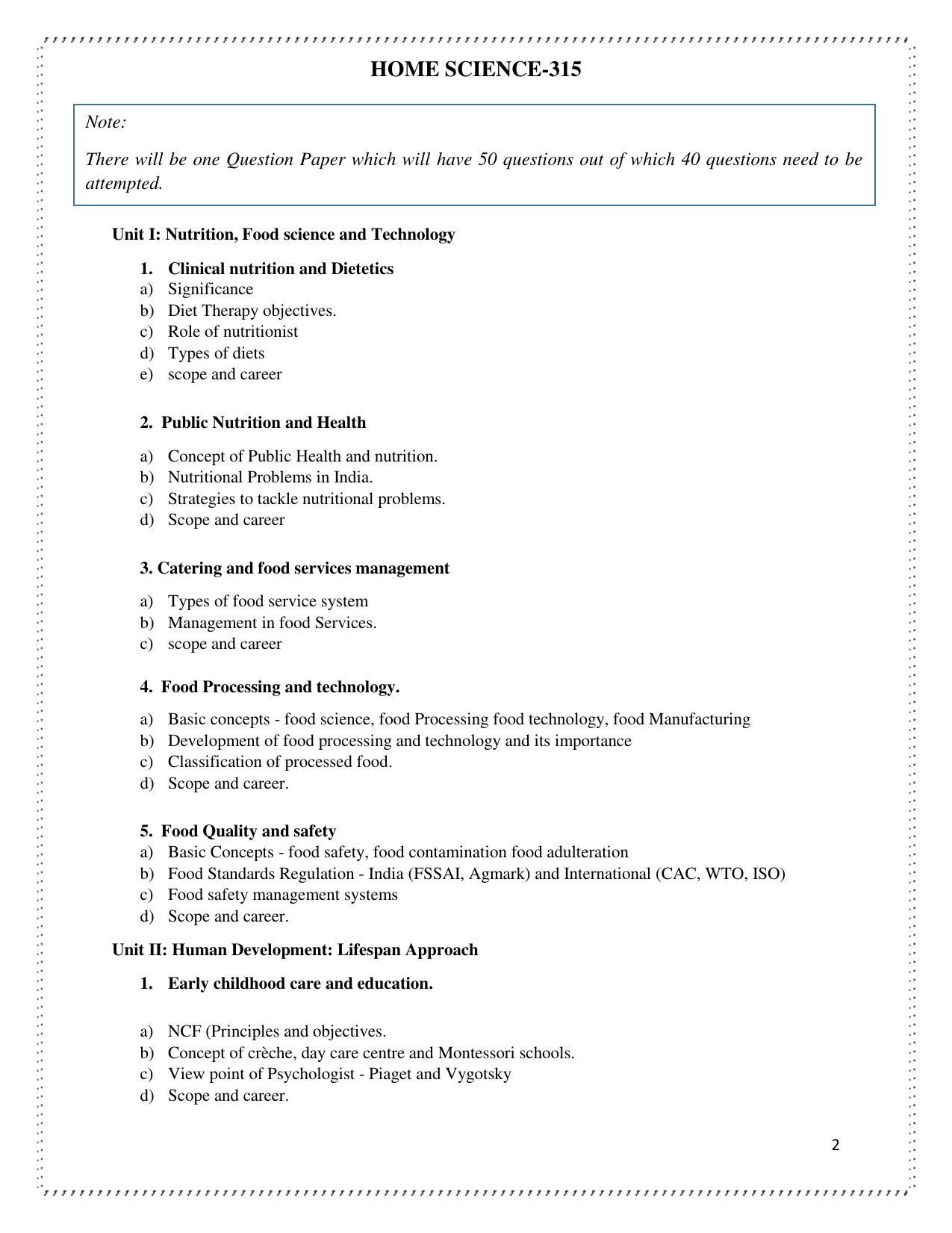 CUET Syllabus for Home Science (English) - Page 2