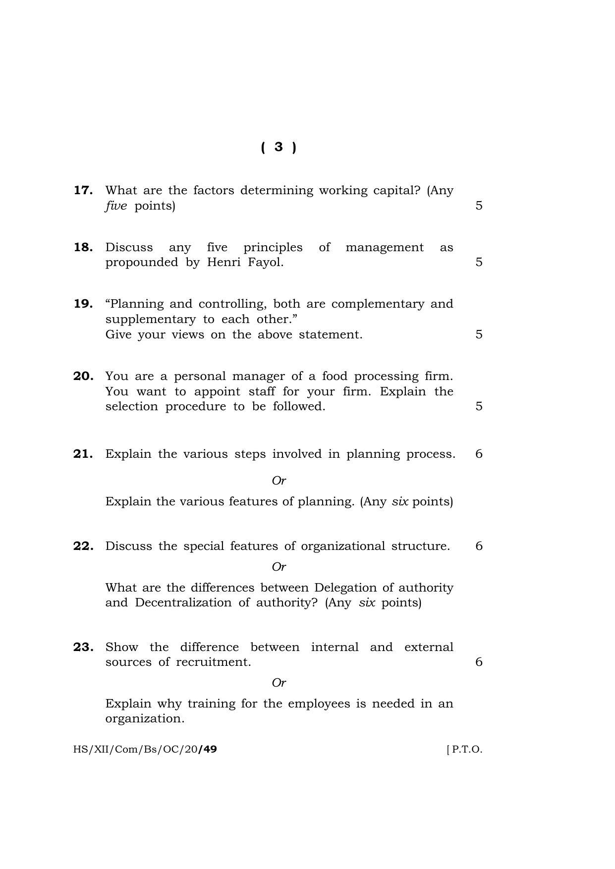 Meghalaya Board (MBOSE) Class 12 BUSINESS STUDIES ( Old Course ) 2020 Question Paper - Page 3