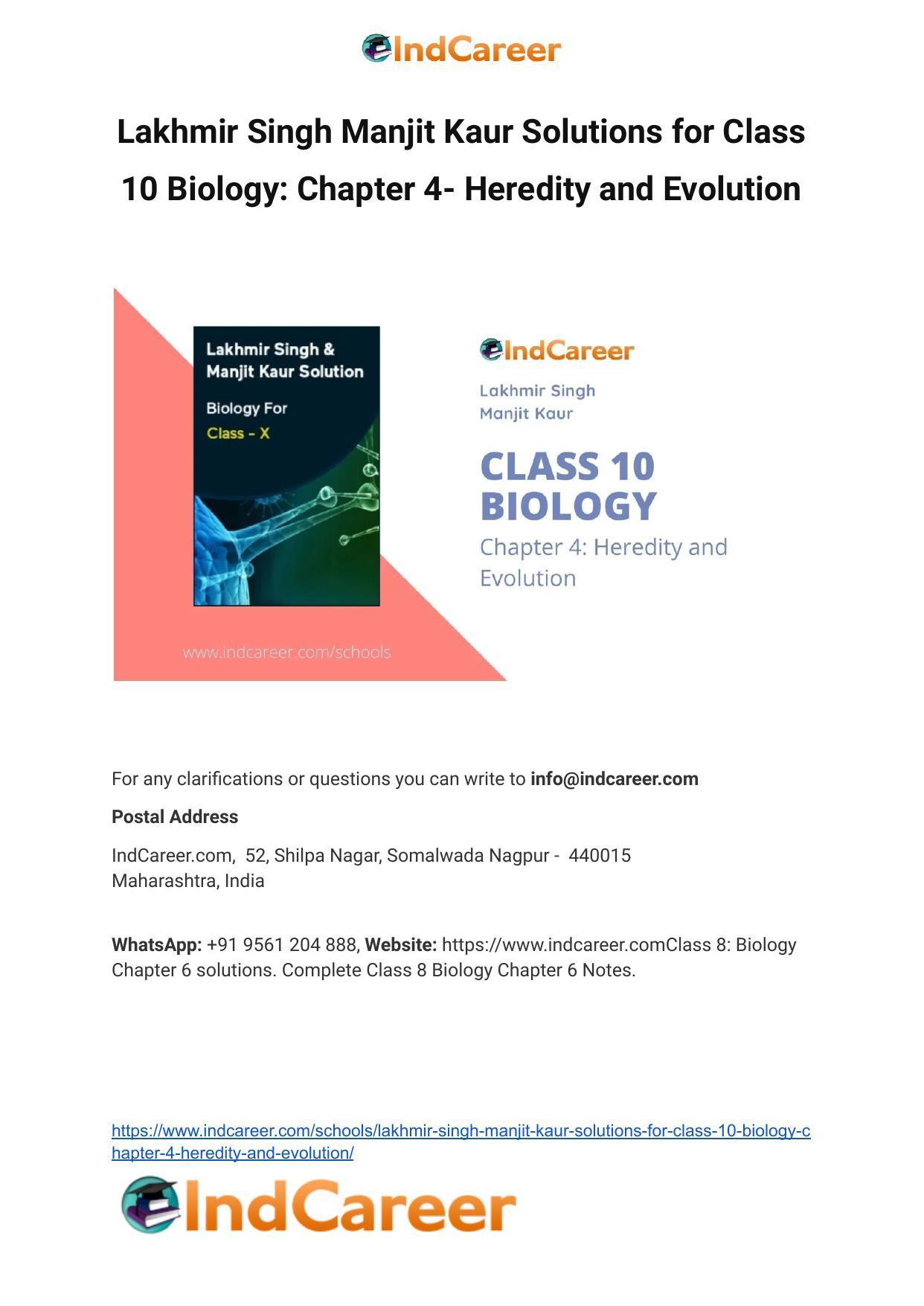 Lakhmir Singh Manjit Kaur Solutions for Class 10 Biology: Chapter 4- Heredity and Evolution - Page 1