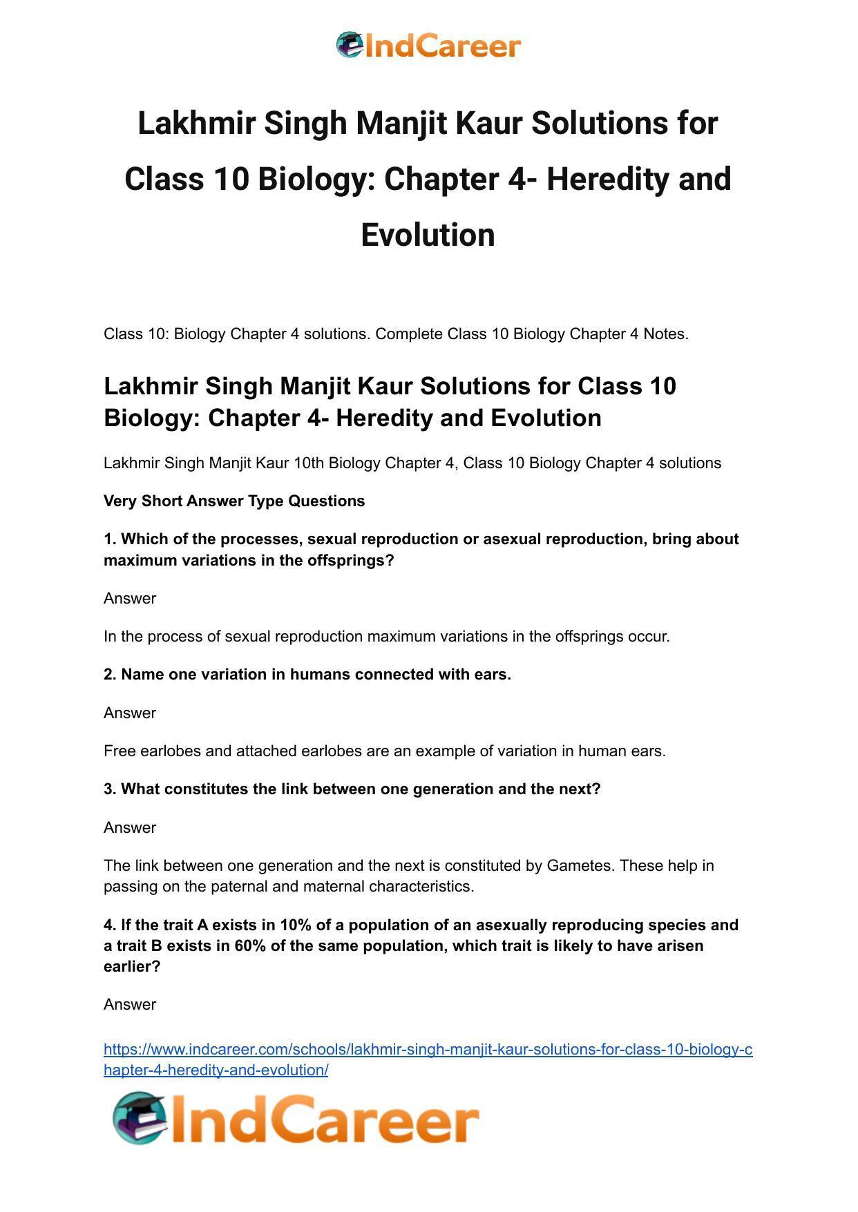 Lakhmir Singh Manjit Kaur Solutions for Class 10 Biology: Chapter 4- Heredity and Evolution - Page 2