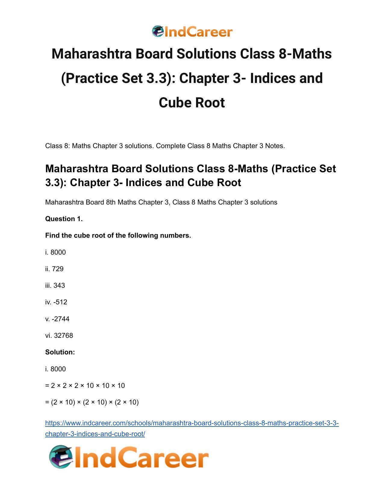 Maharashtra Board Solutions Class 8-Maths (Practice Set 3.3): Chapter 3- Indices and Cube Root - Page 2