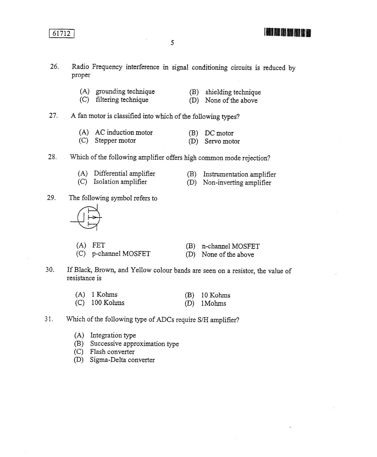 CUSAT CAT 2012 Instrumentation Question Paper - Page 6