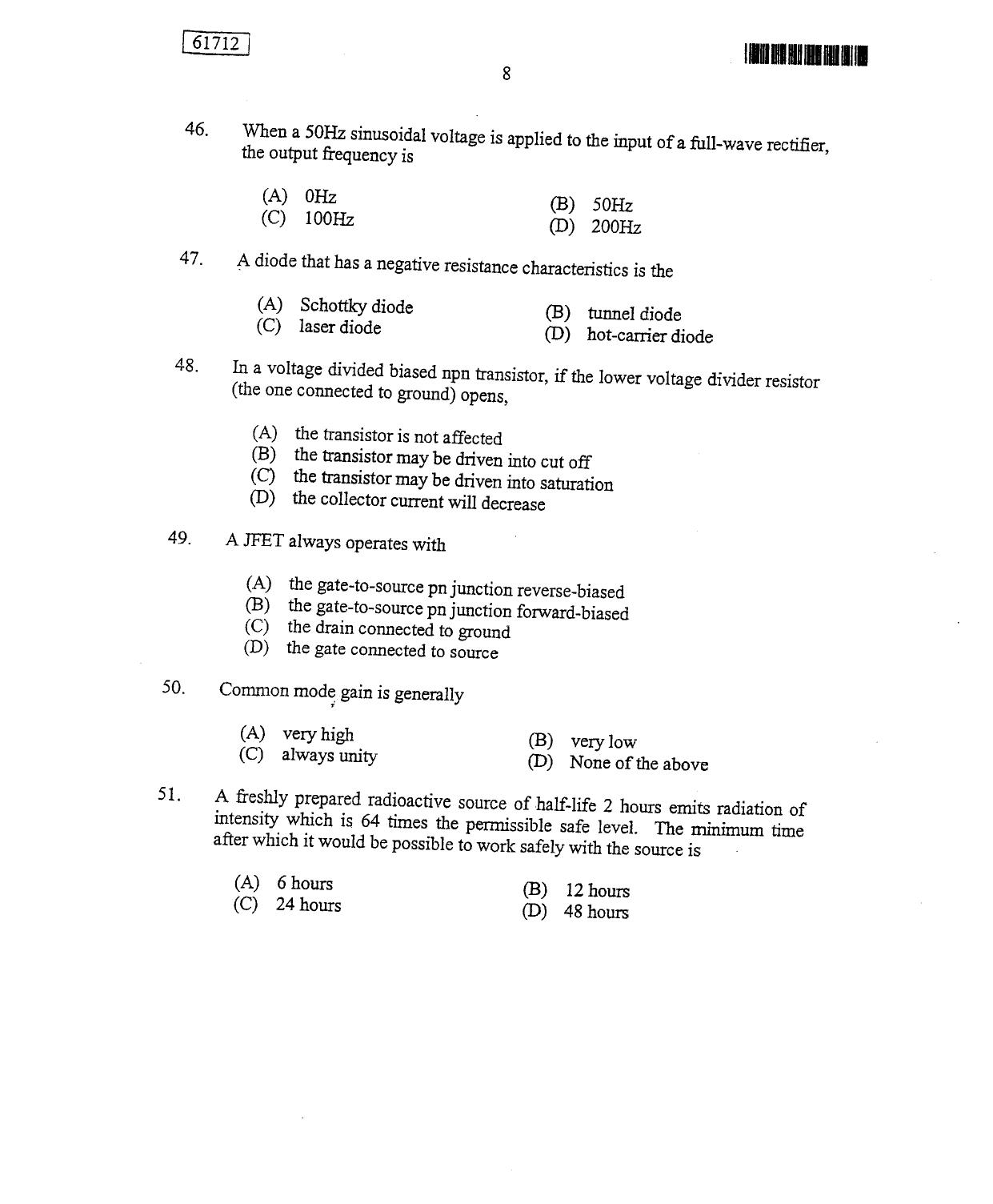 CUSAT CAT 2012 Instrumentation Question Paper - Page 9