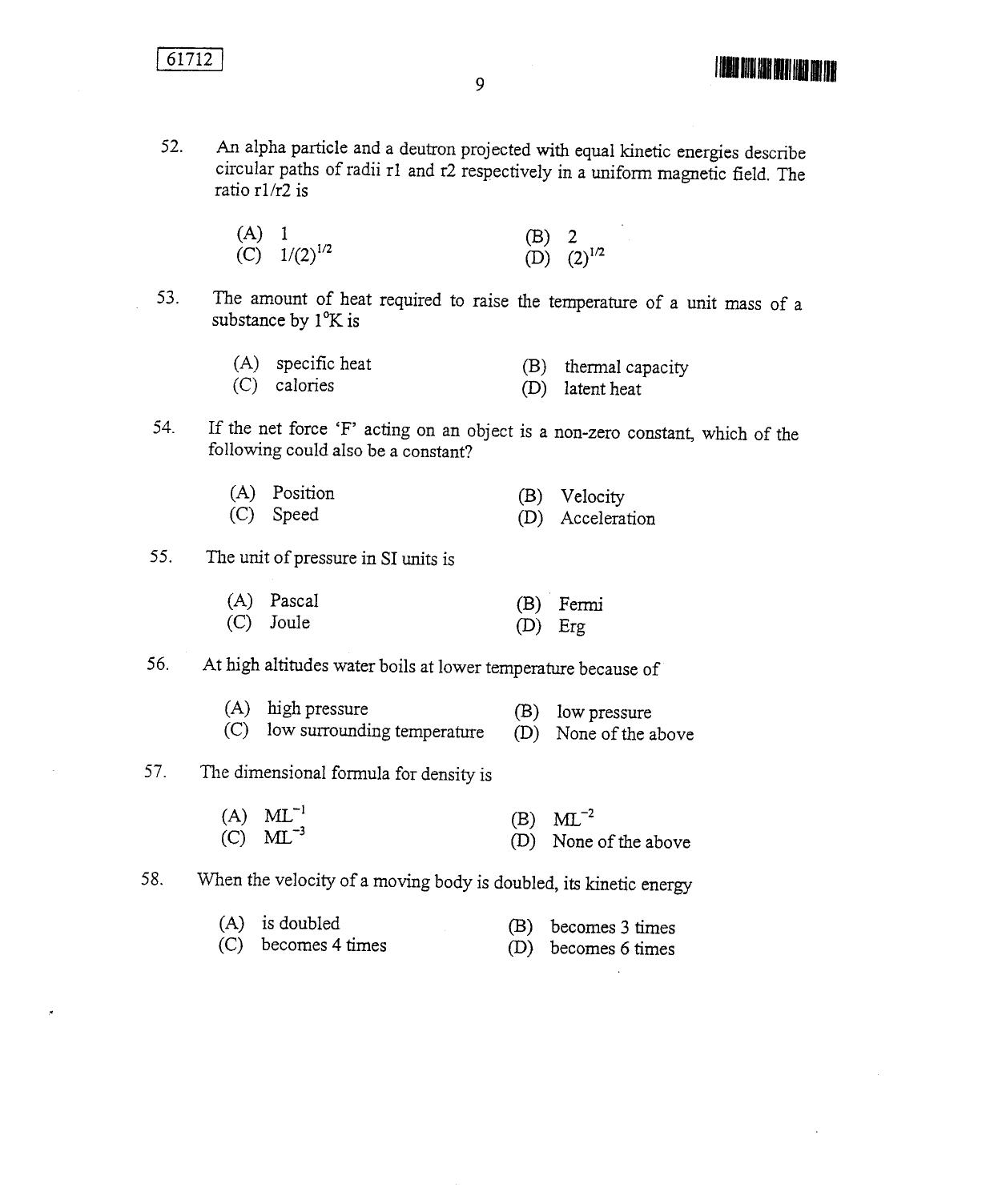 CUSAT CAT 2012 Instrumentation Question Paper - Page 10