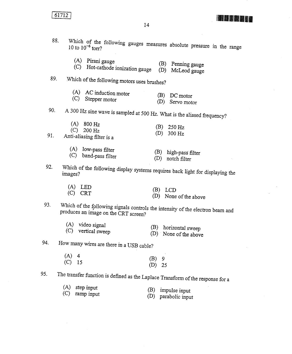 CUSAT CAT 2012 Instrumentation Question Paper - Page 15