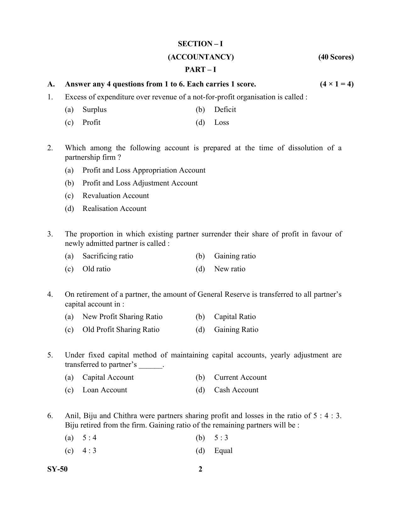 Kerala Plus Two Question Paper 2022 - Accountancy with CA - Page 2