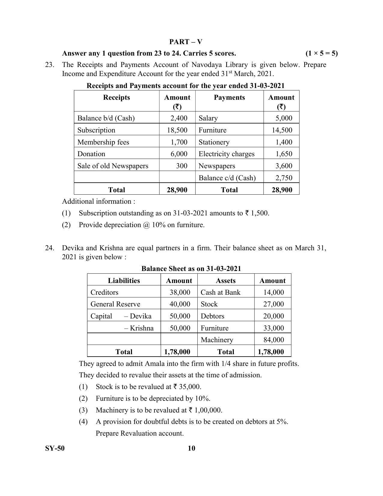 Kerala Plus Two Question Paper 2022 - Accountancy with CA - Page 10