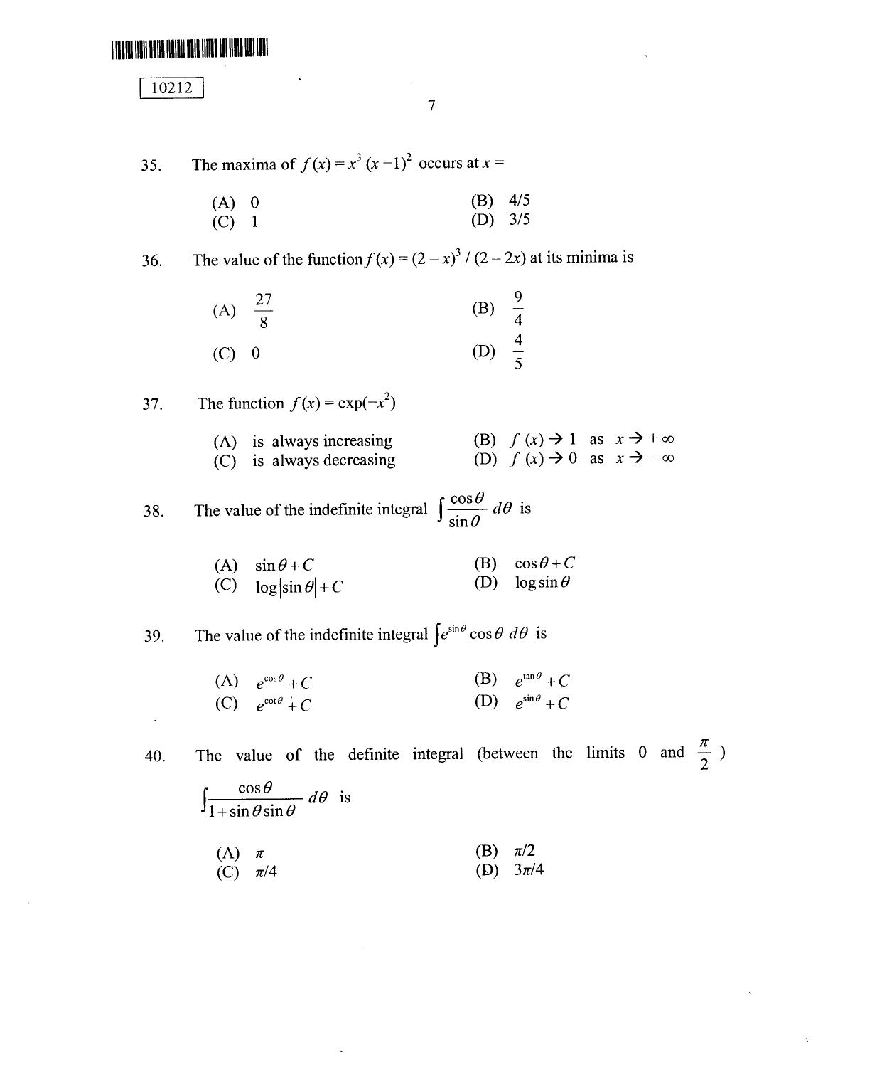 CUSAT CAT 2012 Lateral Entry Question Paper - Page 8