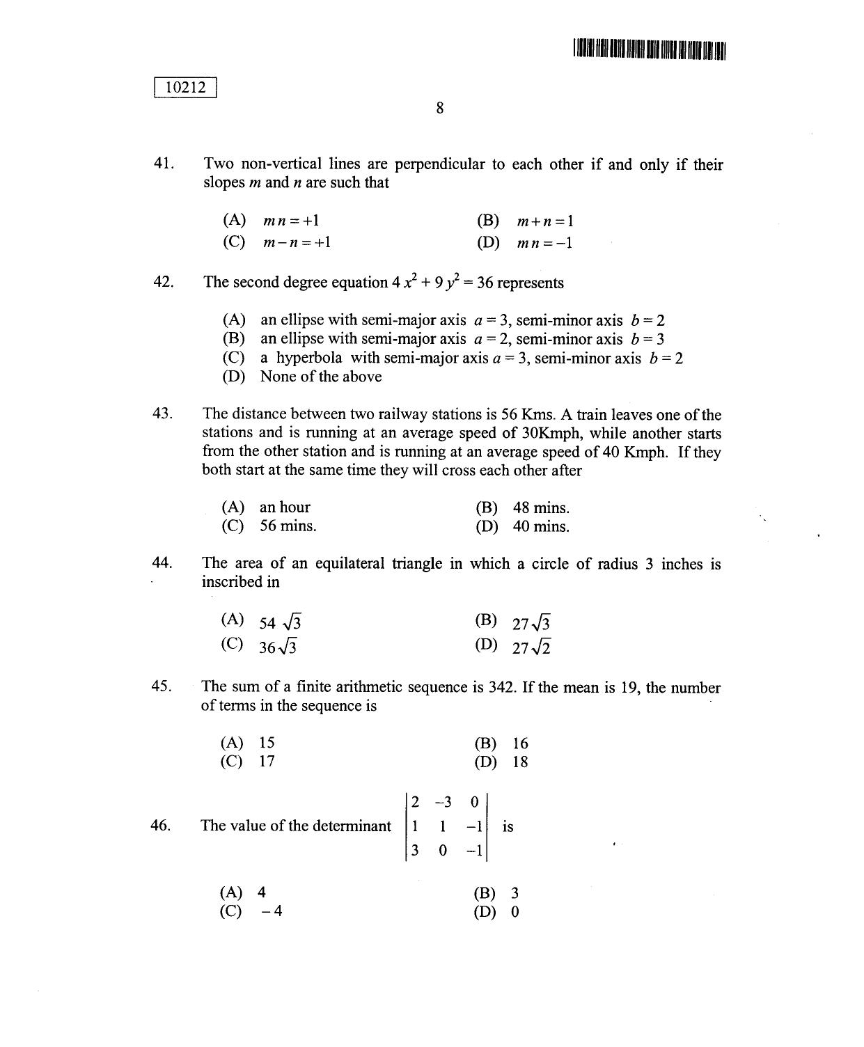 CUSAT CAT 2012 Lateral Entry Question Paper - Page 9
