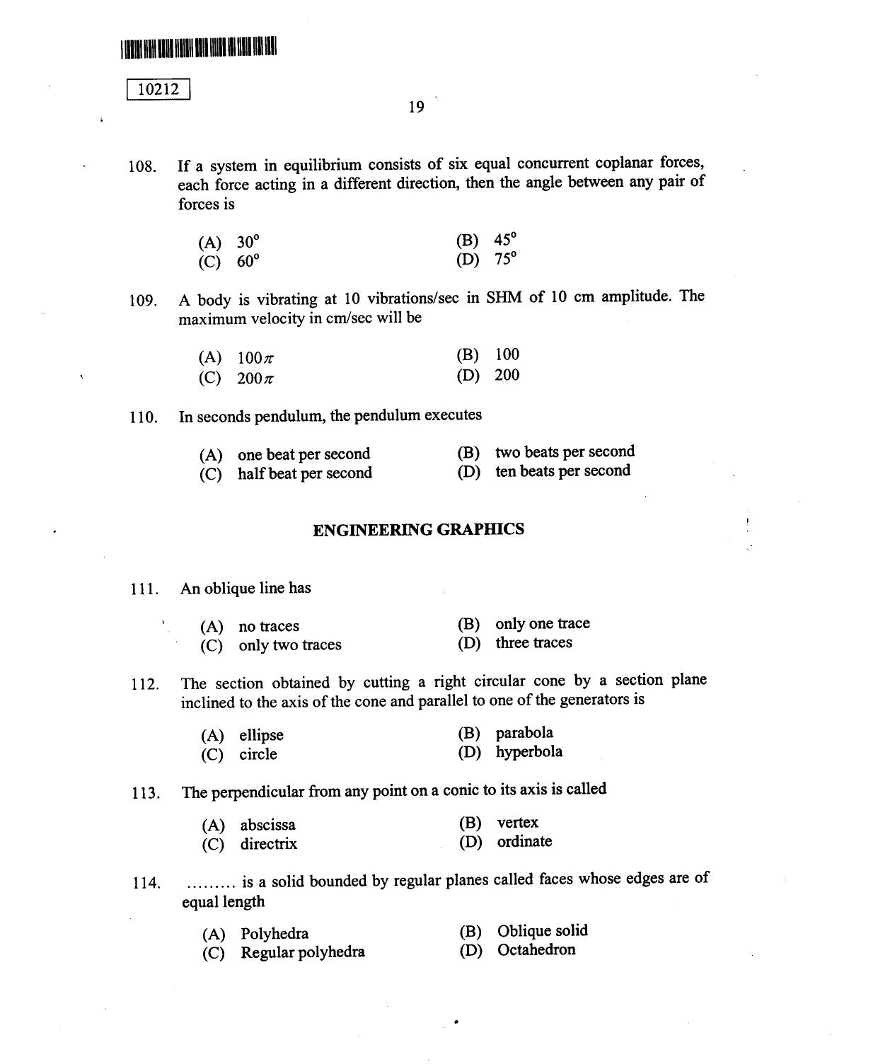 CUSAT CAT 2012 Lateral Entry Question Paper - Page 20