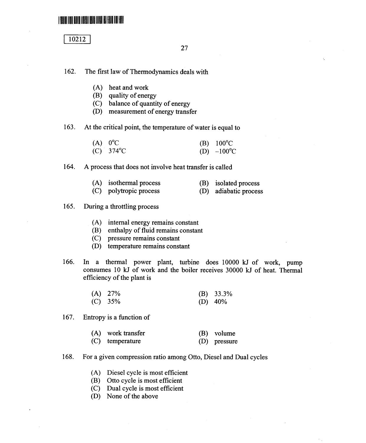 CUSAT CAT 2012 Lateral Entry Question Paper - Page 28