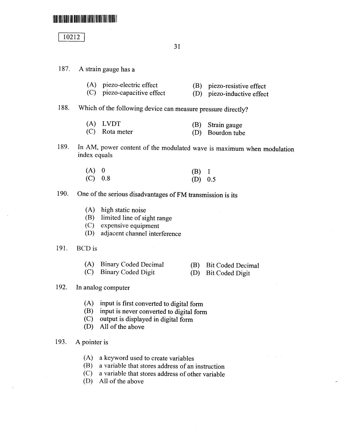 CUSAT CAT 2012 Lateral Entry Question Paper - Page 32